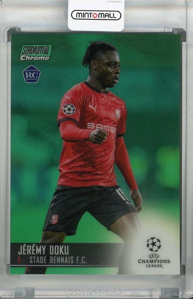 2020-21 Topps Stadium Club Chrome UEFA Champions League Jeremy Doku Green Parallel card serial 89 of 99