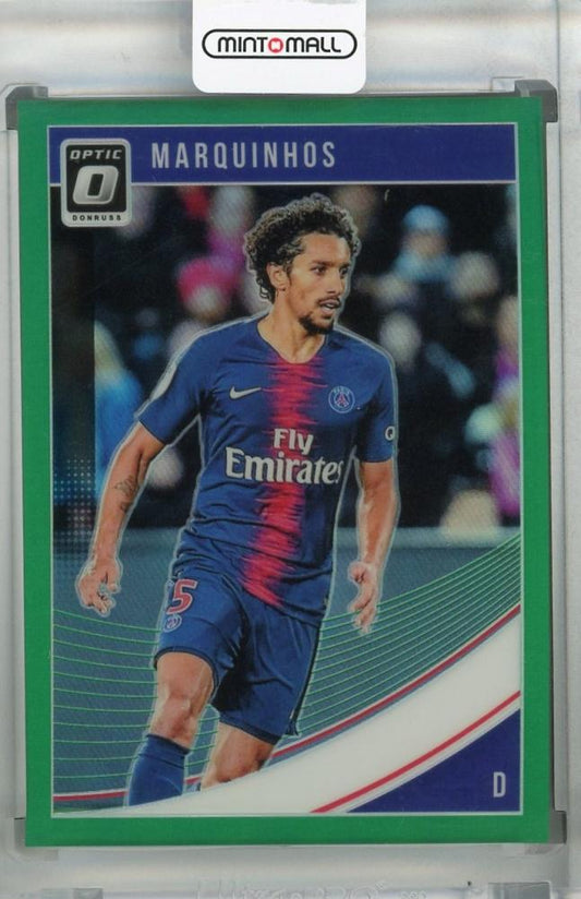 2018-19 Donruss Paris Saint-Germain Marquinhos Base Optic Green parallel serial number 4 of 5 trading card