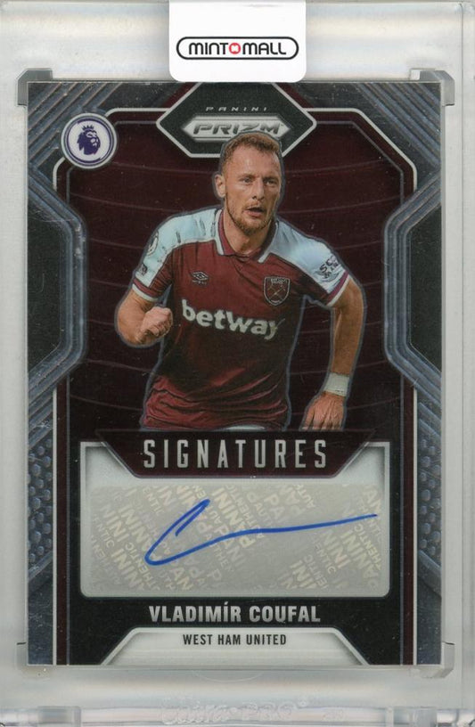 2021-22 PANINI PRIZM English Premier League Signatures trading card of Vladimir Coufal in West Ham United kit