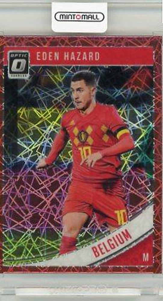 2018-19 Panini Donruss Eden Hazard Red Velocity trading card numbered 14 out of 50
