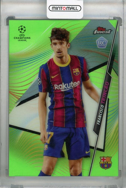 2020-21 Topps Finest UEFA Champions League FC Barcelona Francisco Trincao Neon Green parallel rookie card numbered 34 of 99