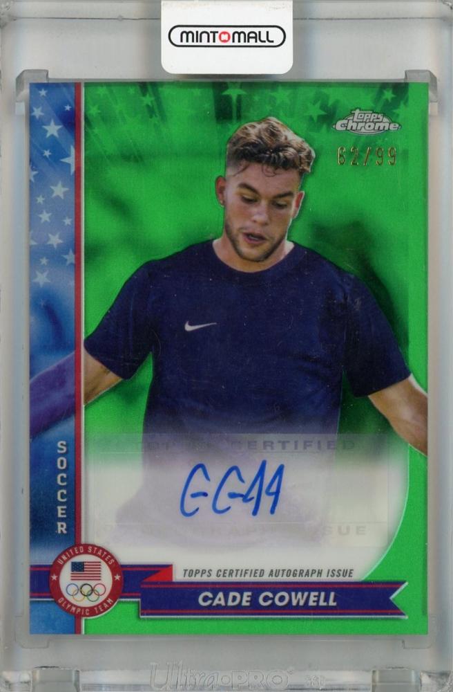 2024 Topps Chrome US Olympic and Paralympic Hopefuls Cade Cowell base autograph card green refractors serial 62 of 99