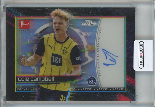 2024-25 Topps Bundesliga Chrome trading card featuring Cole Campbell with autograph Borussia Dortmund
