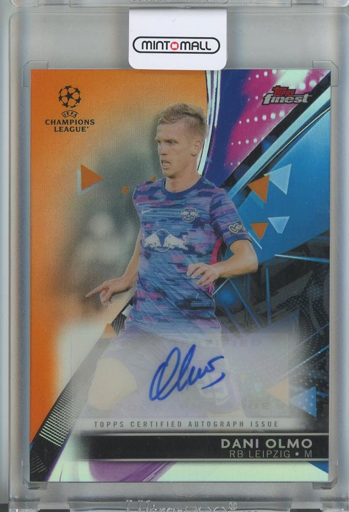 2021-22 Topps Finest UEFA Champions League soccer card of Dani Olmo in orange autograph from RB Leipzig