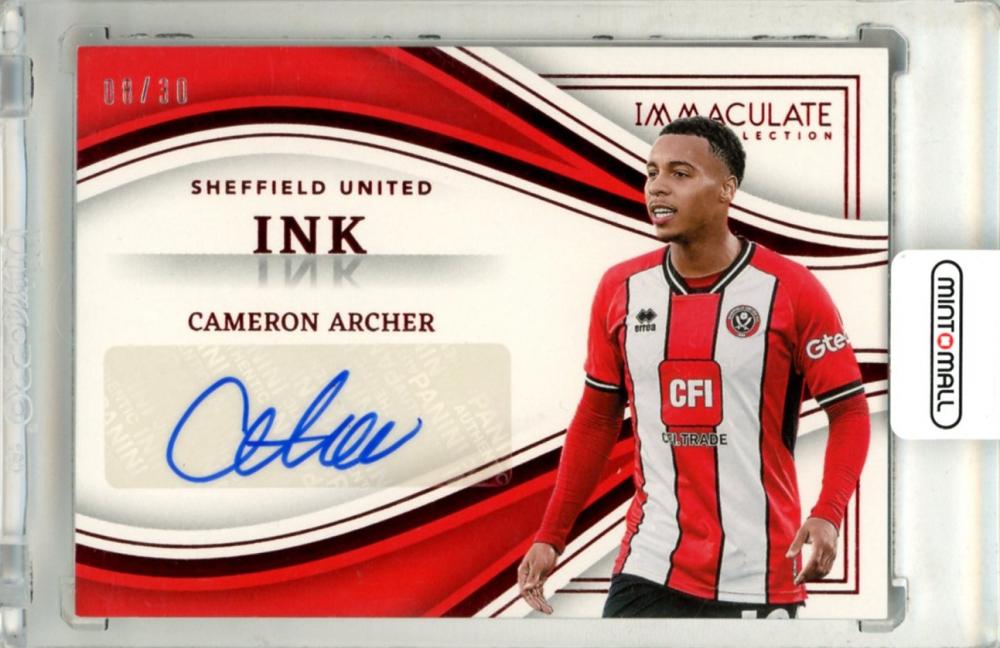 2023-24 Panini Immaculate Cameron Archer Ink Ruby Autograph Card #IK-CA numbered 08/30 Sheffield United