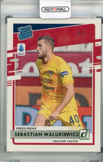 2020-21 Panini Chronicles Sebastian Walukiewicz Cagliari Calcio Press Proof Green parallel trading card