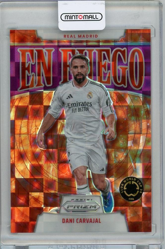2025 Panini Prizm Club World Cup Dani Carvajal EN FUEGO collectible card serial number 2347 of 49 for Real Madrid