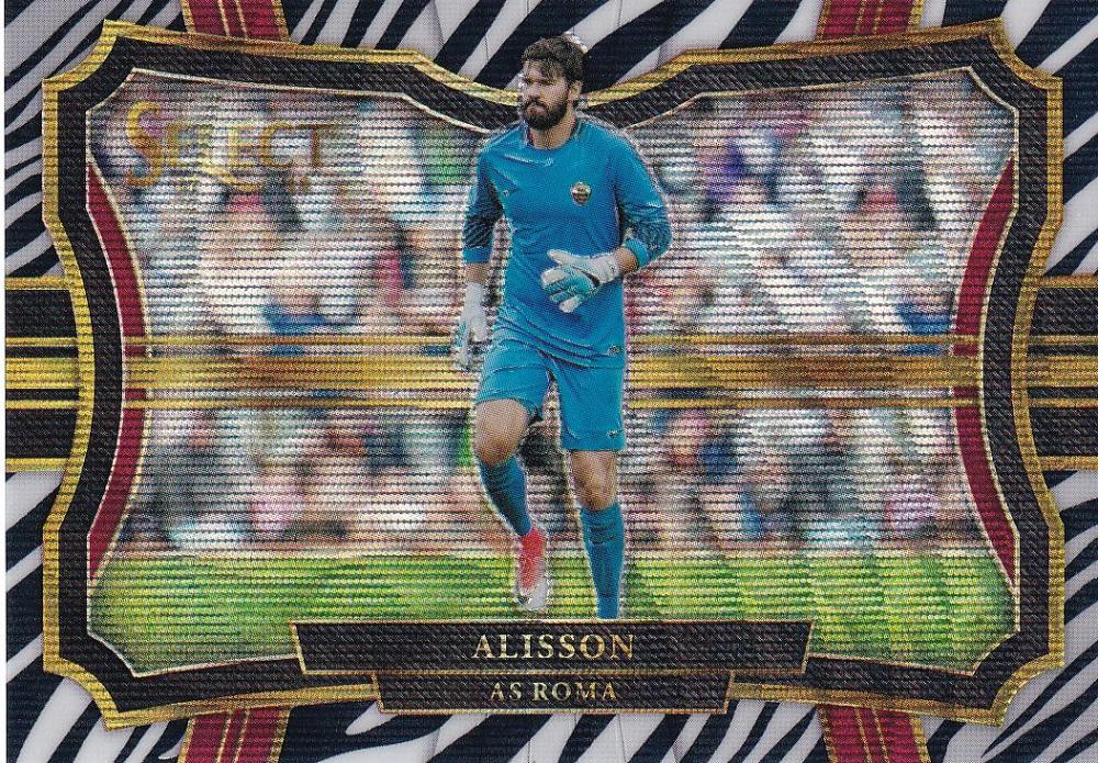 2017-18 Panini Select AS Roma Alisson Field Level Base Zebra Parallel card numbered 12 of 25
