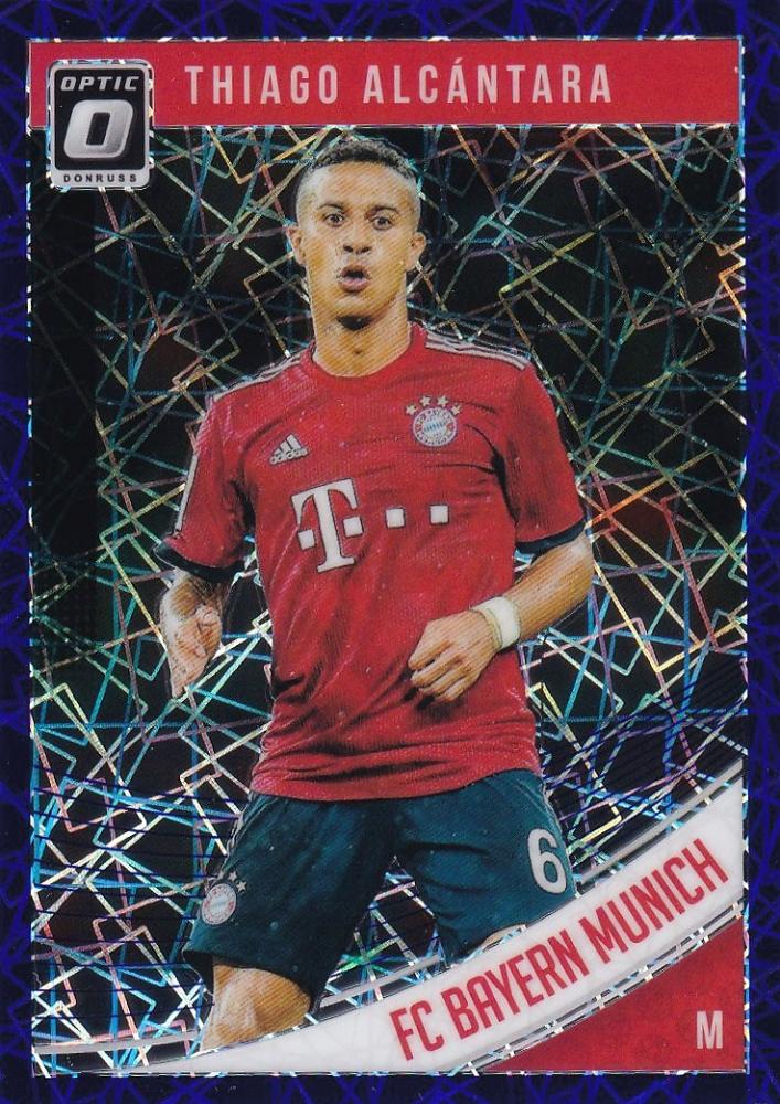 2018-19 Panini Donruss Thiago Alcantara FC Bayern Munich Purple Velocity parallel card numbered 004/125