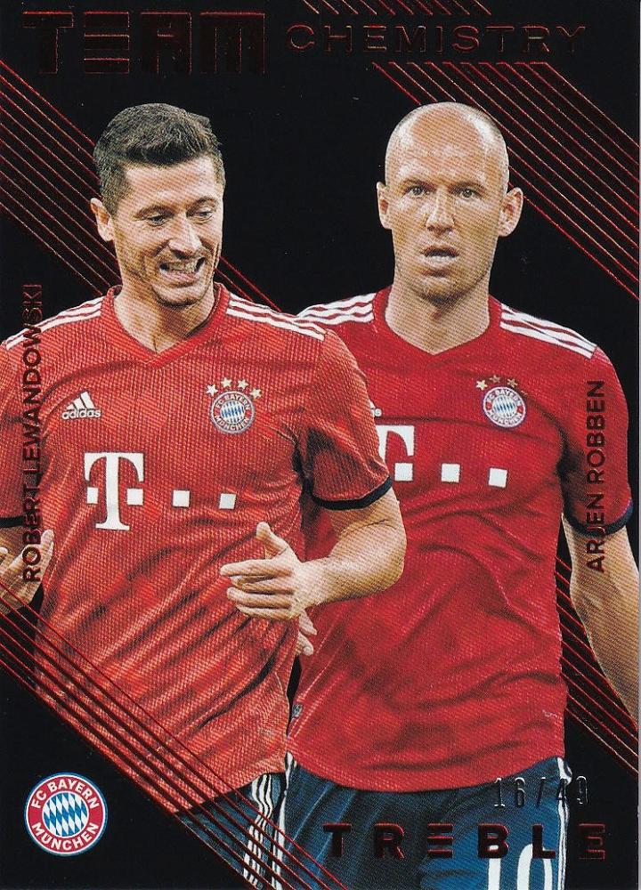 2018-19 Panini Treble FC Bayern Munich Arjen Robben Robert Lewandowski Team Chemistry Red Parallel card number 16 of 49