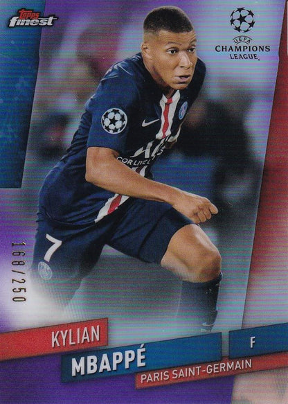 2019-20 Topps Finest UEFA Champions League Kylian Mbappe Paris Saint-Germain Purple Parallel card number 168 of 250