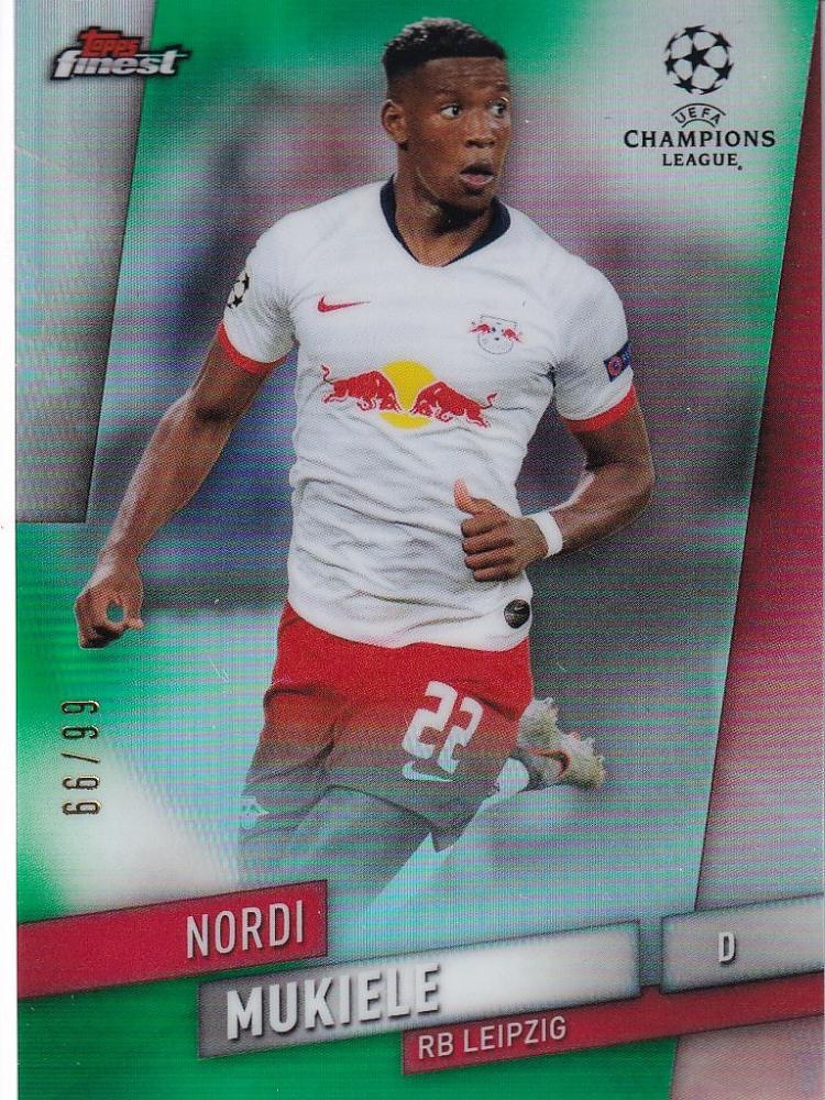 2019-20 Topps Finest UEFA Champions League Nordi Mukiele RB Leipzig Green parallel soccer card number 66 of 99