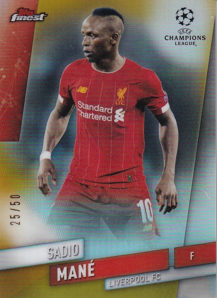 2019-20 Topps Finest UEFA Champions League Soccer card featuring Liverpool FC Sadio Mane Gold Parallel 25 of 50