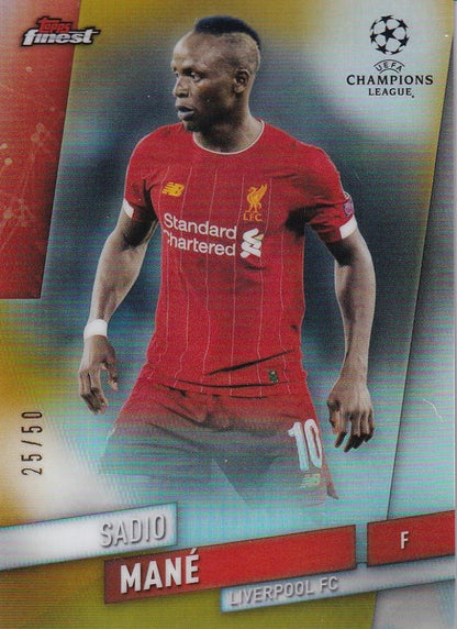 2019-20 Topps Finest UEFA Champions League Soccer card featuring Liverpool FC Sadio Mane Gold Parallel 25 of 50