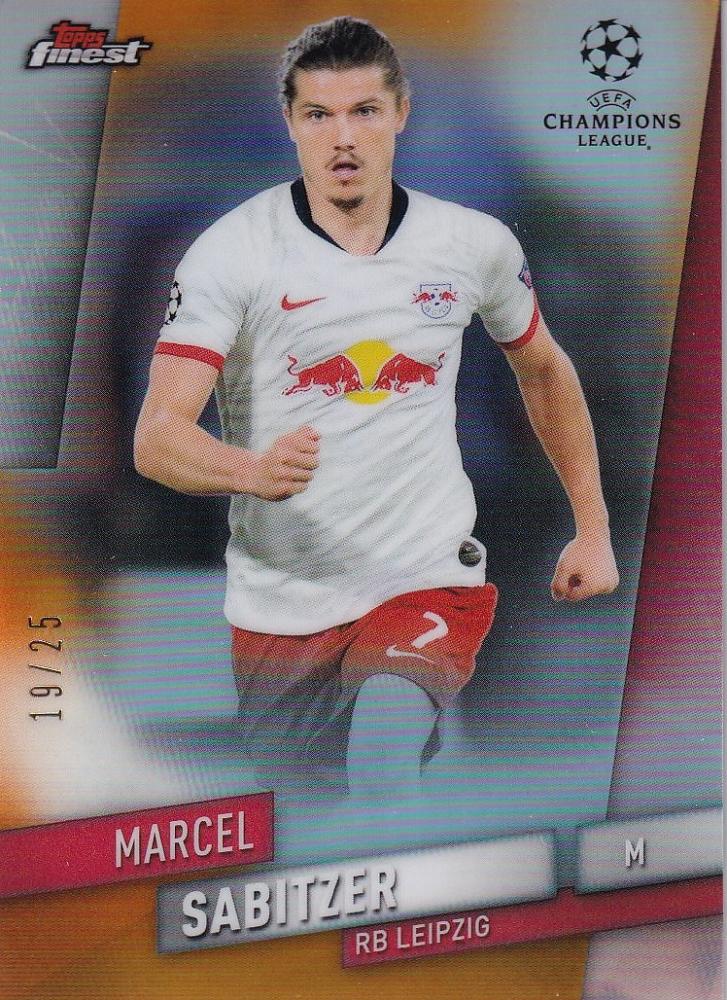 2019-20 Topps Finest UEFA Champions League Marcel Sabitzer RB Leipzig Orange Parallel soccer card number 19 of 25
