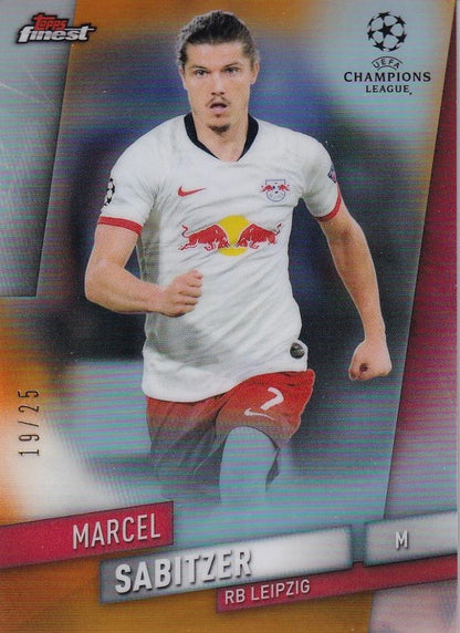 2019-20 Topps Finest UEFA Champions League Marcel Sabitzer RB Leipzig Orange Parallel soccer card number 19 of 25