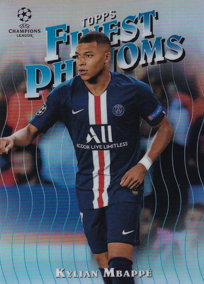 2019-20 Topps Finest UEFA Champions League Kylian Mbappe Finest Phenoms soccer trading card featuring Paris Saint-Germain