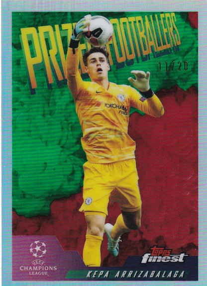 2019-20 Topps Finest UEFA Champions League Soccer card of Chelsea FC Kepa Arrizabalaga Green Red Fusion parallel 11 out of 20