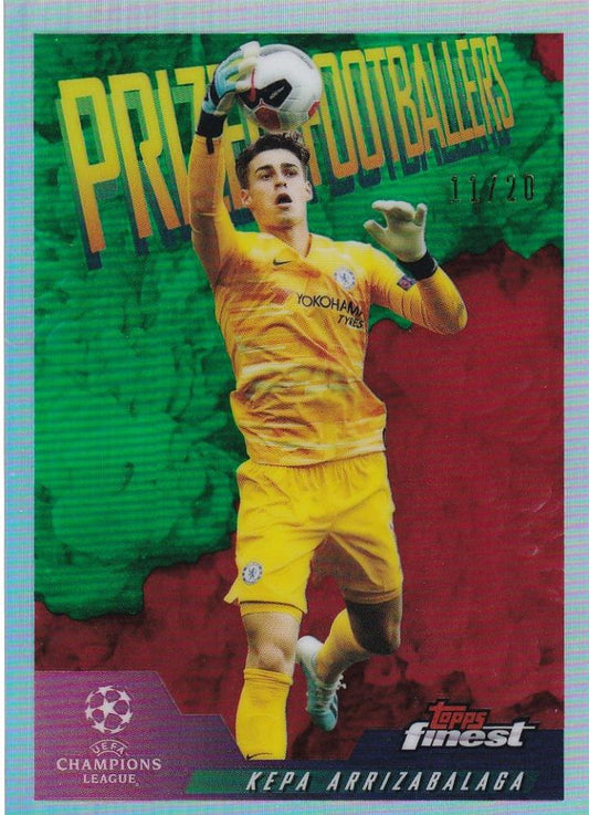 2019-20 Topps Finest UEFA Champions League Soccer card of Chelsea FC Kepa Arrizabalaga Green Red Fusion parallel 11 out of 20