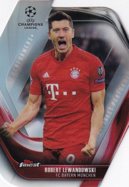 2019-20 Topps Finest UEFA Champions League soccer card featuring FC Bayern Munchen Robert Lewandowski Finest Performers Die-Cut