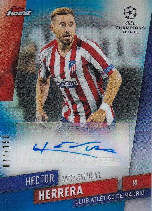 2019-20 Topps Finest UEFA Champions League Hector Herrera Soccer card Blue Parallel 077/150 from Atletico De Madrid
