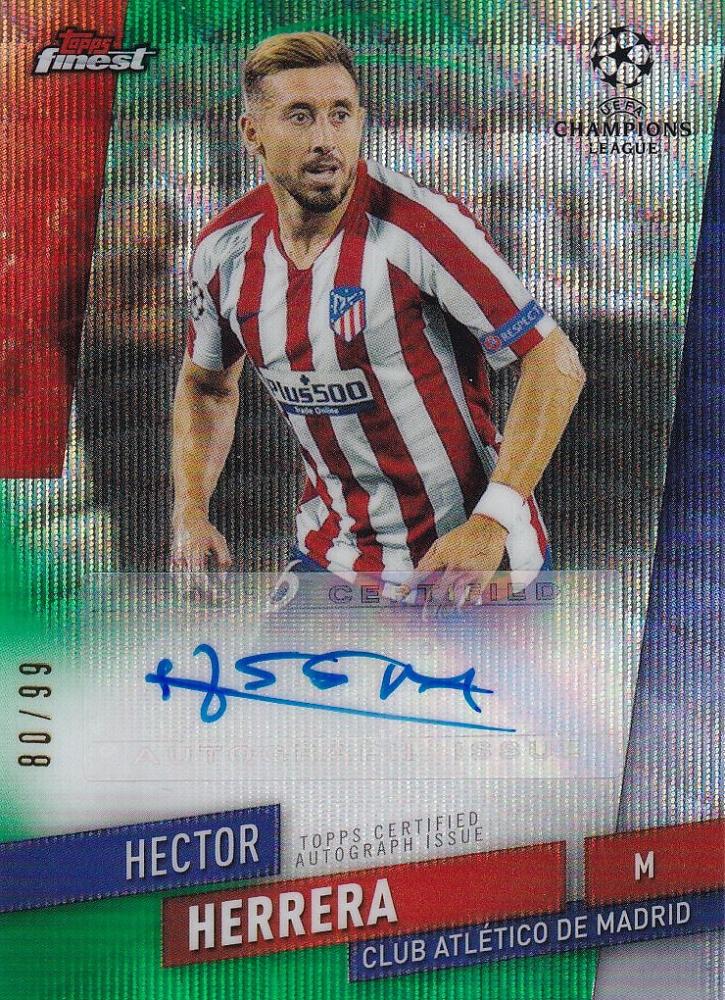 2019-20 Topps Finest UEFA Champions League Hector Herrera Atletico De Madrid Green Wave autograph card #80 of 99