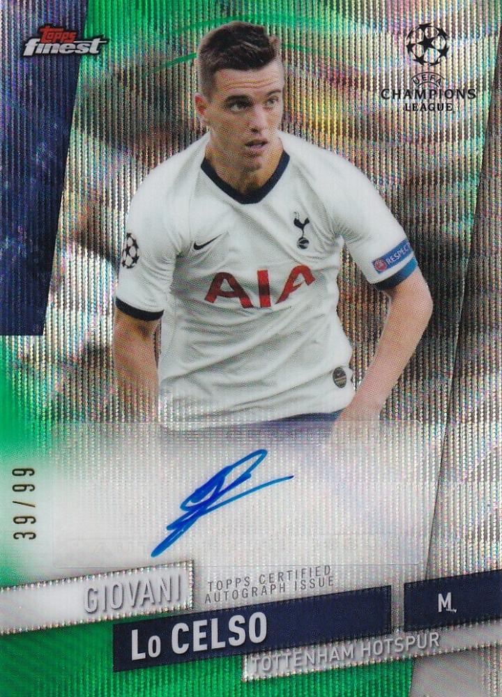 2019-20 Topps Finest UEFA Champions League Tottenham Hotspur Giovani Lo Celso Green Wave Parallel autograph card 39/99