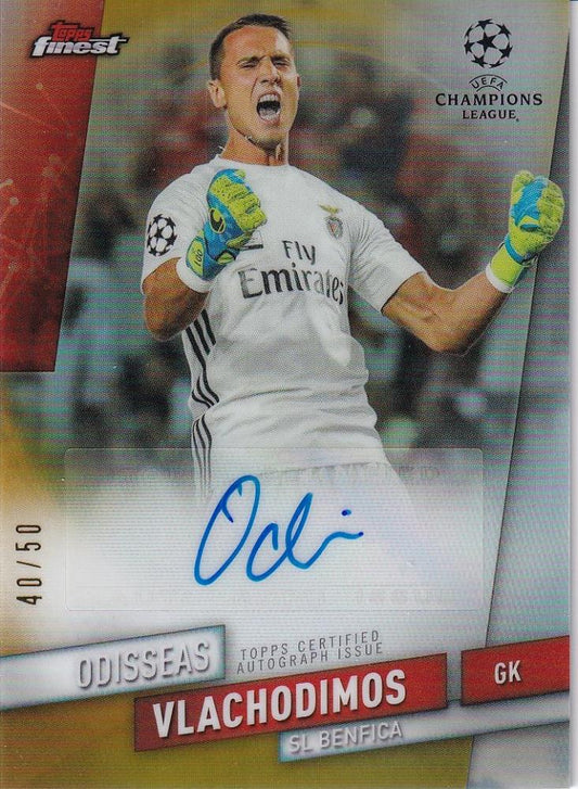 2019-20 Topps Finest UEFA Champions League SL Benfica Odisseas Vlachodimos Autographs Gold parallel soccer card