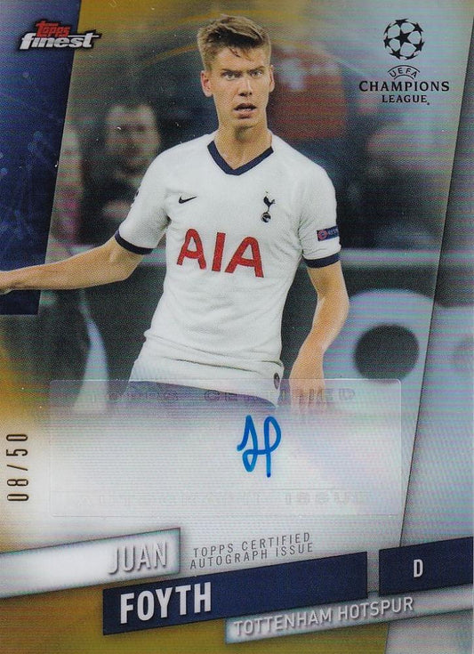 2019-20 Topps Finest UEFA Champions League Juan Foyth autographed gold parallel soccer card numbered 08 out of 50