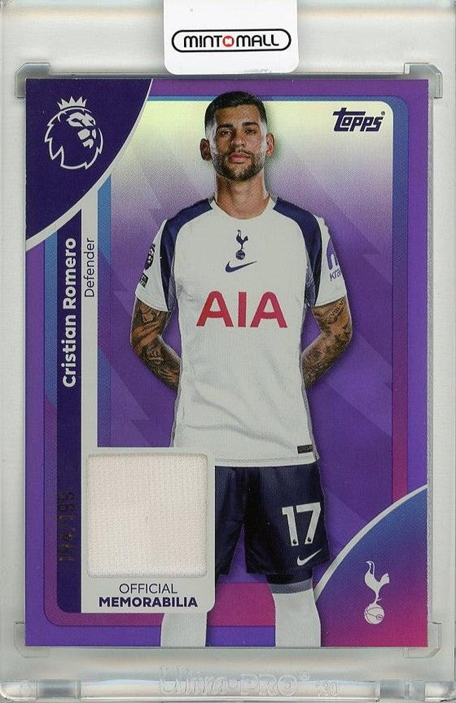 2025-26 Topps English Premier League Cristian Romero Premier Relics Purple Rainbow Foil trading card #RECRO194/199