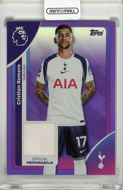 2025-26 Topps English Premier League Cristian Romero Premier Relics Purple Rainbow Foil trading card #RECRO194/199