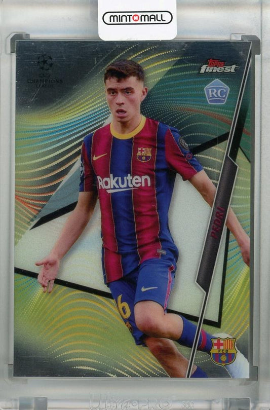 2020-21 Topps Finest UEFA Champions League football card of Pedri from FC Barcelona series Finest