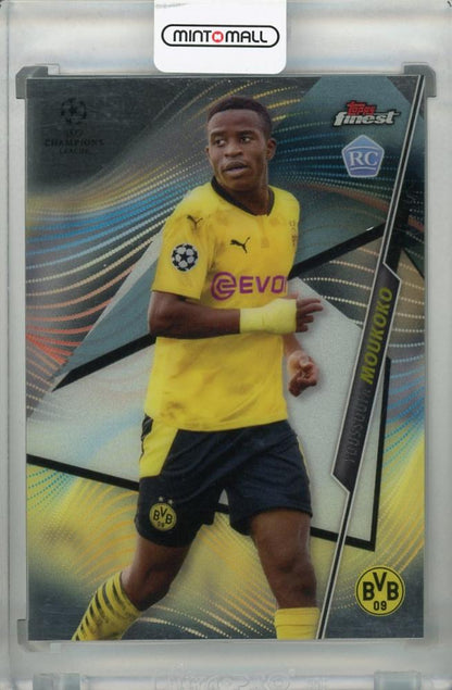 2020-21 Topps Finest UEFA Champions League Borussia Dortmund Youssoufa Moukoko Base trading card with minor stain on back