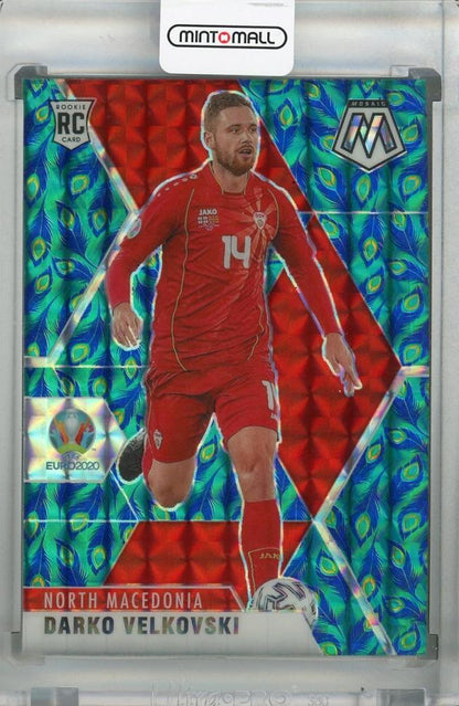 2021 Panini Mosaic UEFA Euro 2020 Darko Velkovski base Peacock trading card with minor stain on back