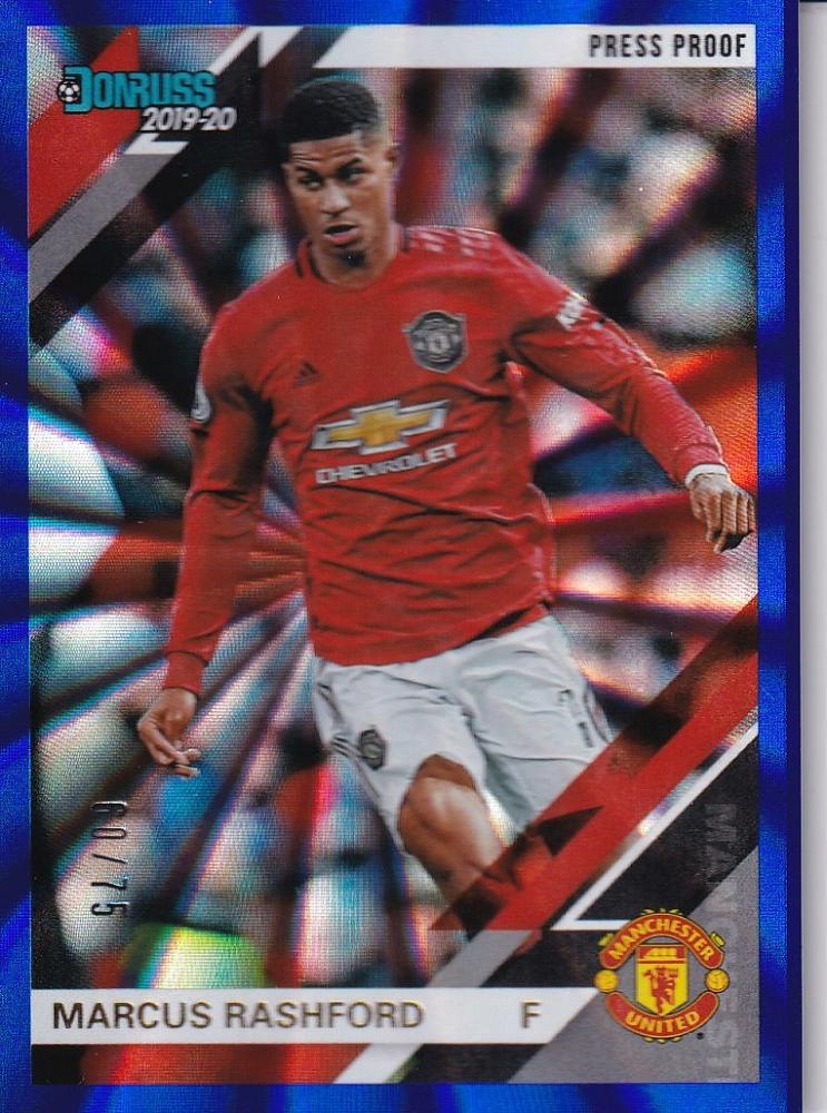 2019-20 Panini Chronicles Manchester United Marcus Rashford Donruss Premier League Blue Parallel card 60/75