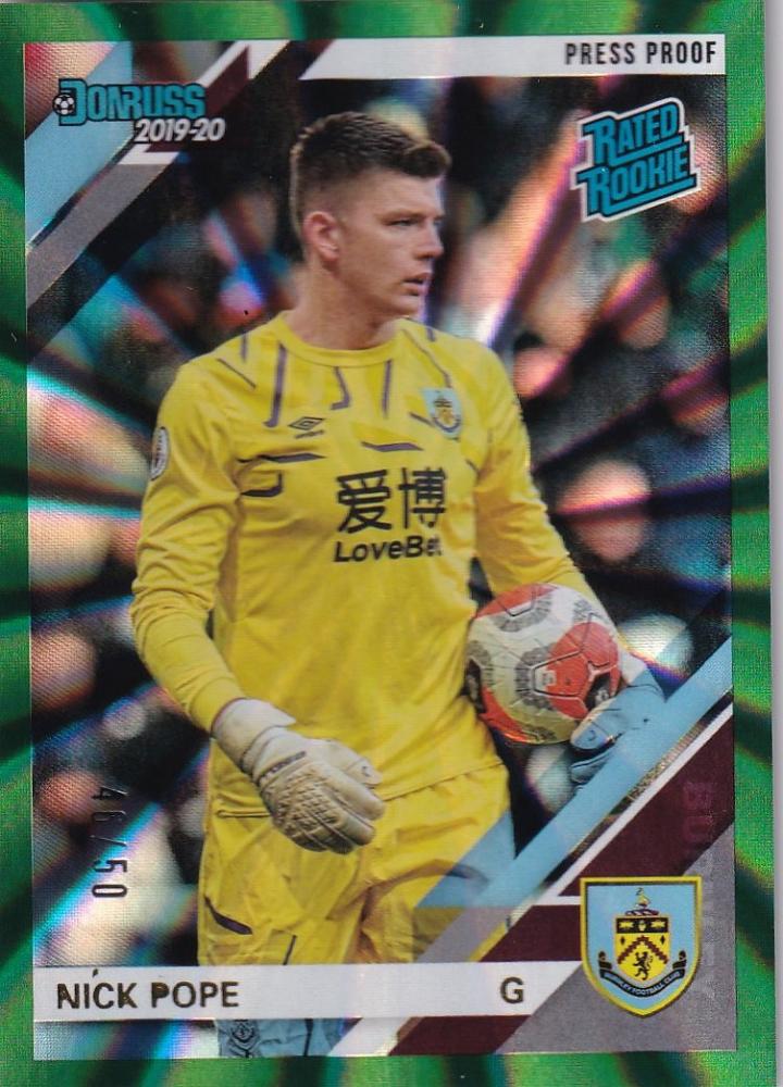 2019-20 Panini Chronicles Burnley Nick Pope Base Donruss Premier League Green Parallel card number 46/50