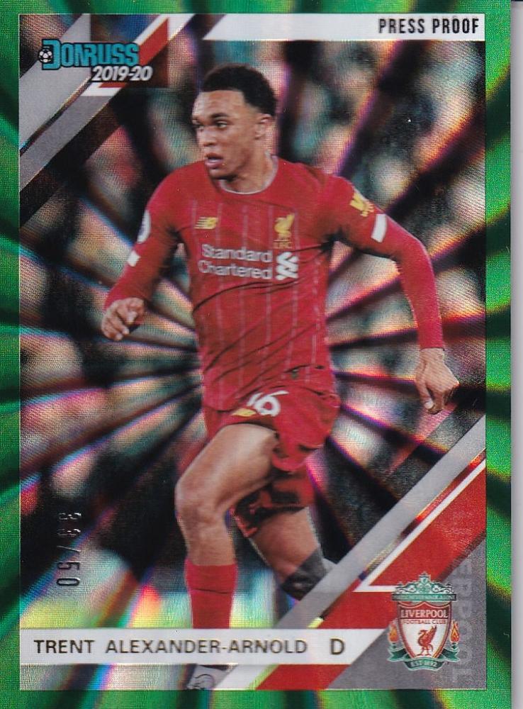 2019-20 Panini Chronicles Liverpool FC Trent Alexander-Arnold Green Parallel trading card number 33 of 50
