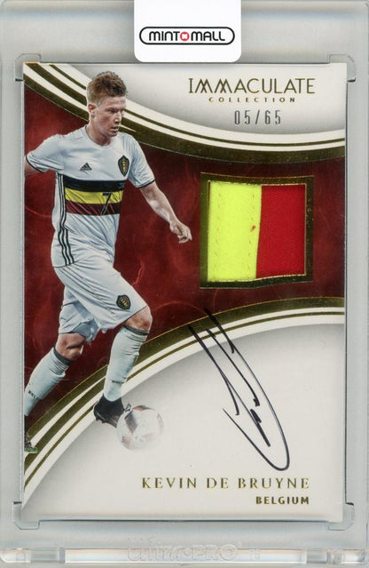 2017 Panini Immaculate Collection soccer card featuring Kevin De Bruyne patch autograph numbered 05 of 65 from Belgium