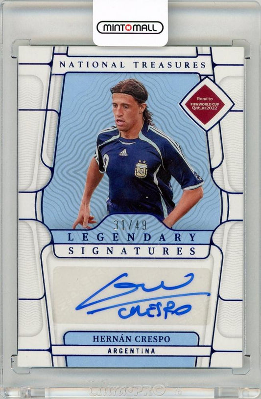 2022 Panini National Treasures Road to World Cup Hernan Crespo Sapphire Autographs card serial 31 of 49 Argentina