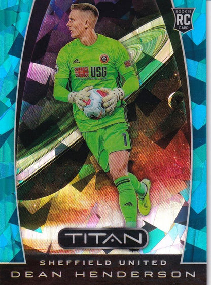 2019-20 Panini Chronicles Sheffield United Dean Henderson Titan Blue Ice parallel card numbered 10 of 99