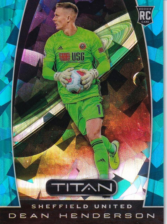 2019-20 Panini Chronicles Sheffield United Dean Henderson Titan Blue Ice parallel card numbered 10 of 99