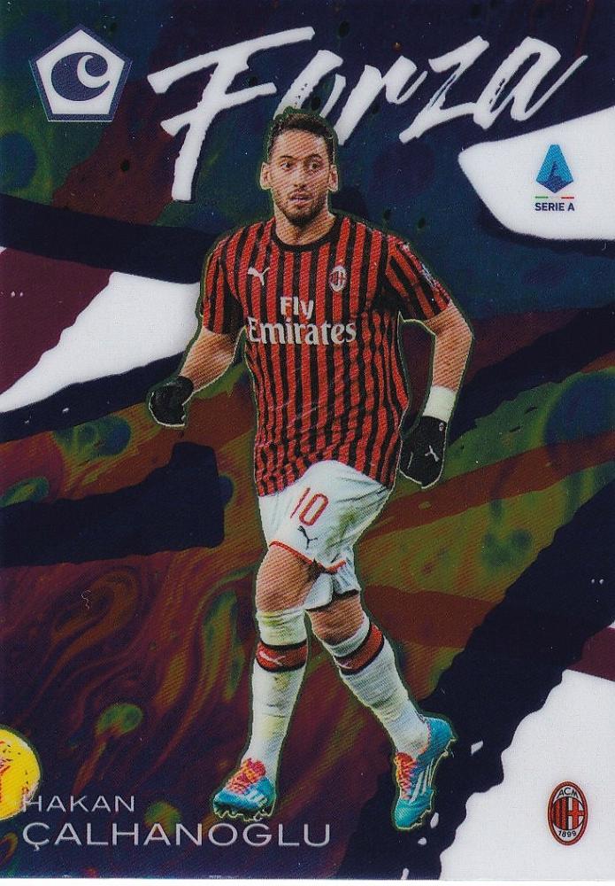 2019-20 Panini Chronicles trading card featuring AC Milan's Hakan Calhanoglu Forza edition