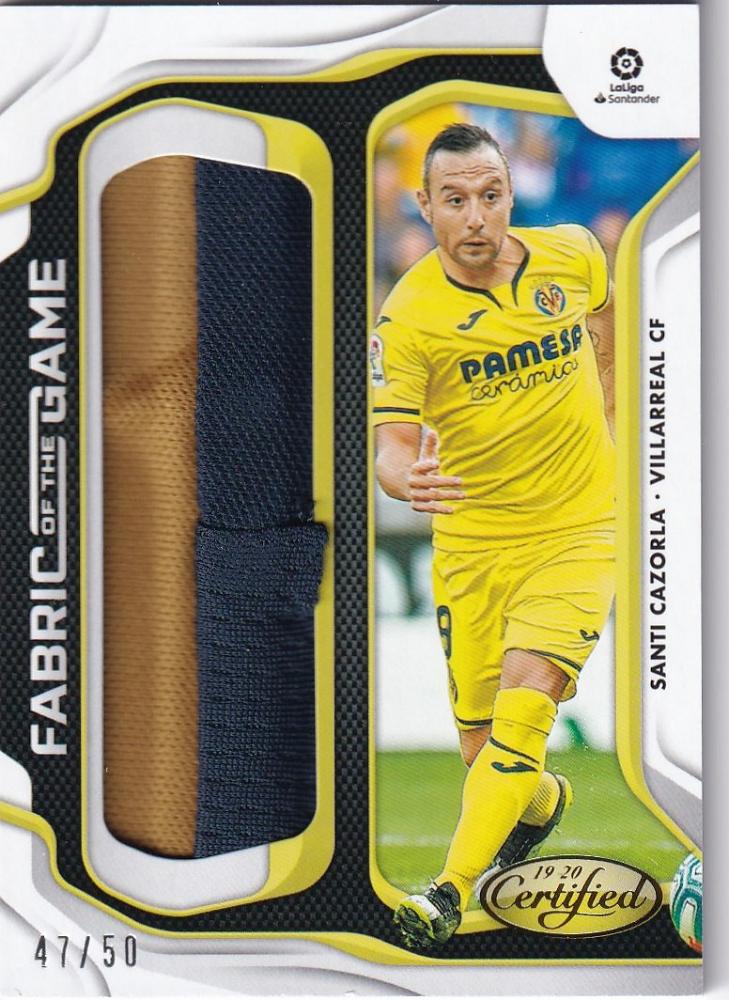 2019-20 Panini Chronicles Villarreal CF Santi Cazorla Fabric of the Game Prime Parallels card numbered 47/50