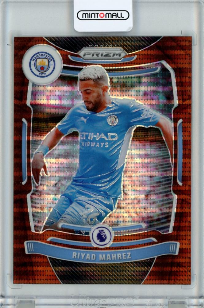 2021-22 Panini Prizm Premier League Riyad Mahrez Orange Base No.11 trading card numbered 13 out of 25