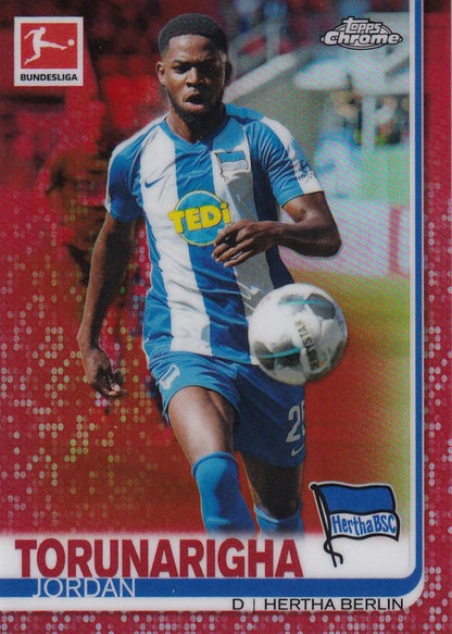 2019-20 Topps Chrome Bundesliga Hertha Berlin Jordan Torunarigha Base Red parallel card numbered 01/10