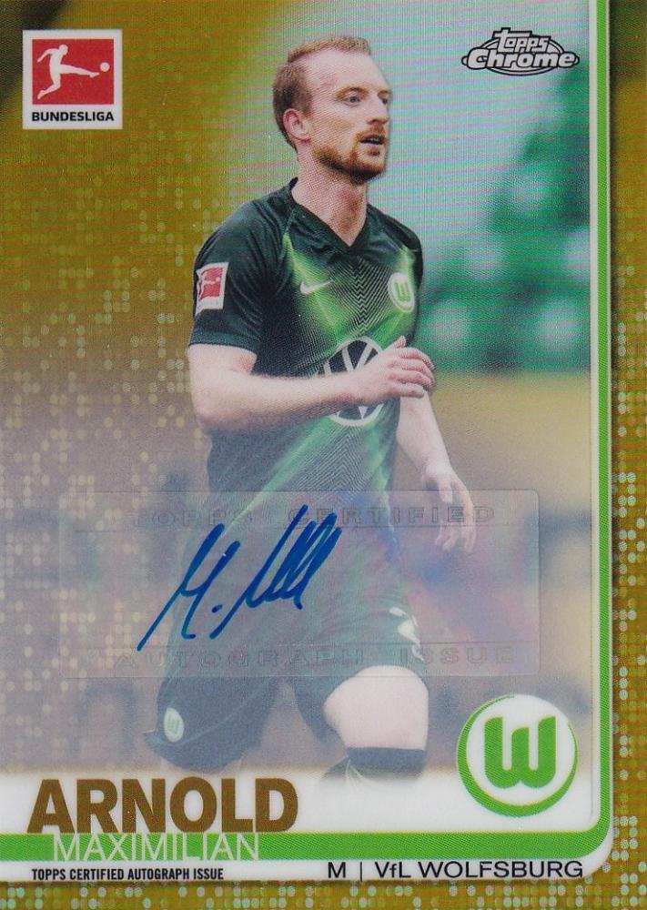 2019-20 Topps Chrome Bundesliga VfL Wolfsburg Maximilian Arnold Base Autographs Gold Parallel card serial 05 of 50