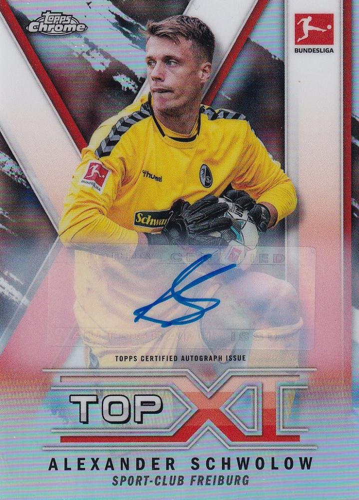 2019-20 Topps Chrome Bundesliga Alexander Schwolow SC Freiburg Top XI Autographs card 24 of 50 with minor back stain