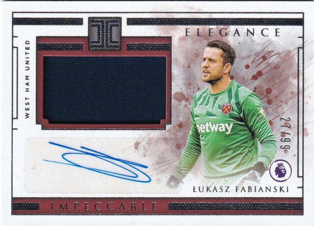 2019-20 Panini Impeccable Premier League Lukasz Fabianski autographed trading card serial 27 of 99
