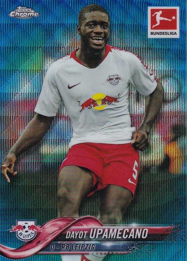 2018-19 Topps Chrome Bundesliga Dayot Upamecano RB Leipzig Blue Wave parallel card numbered 36 of 99