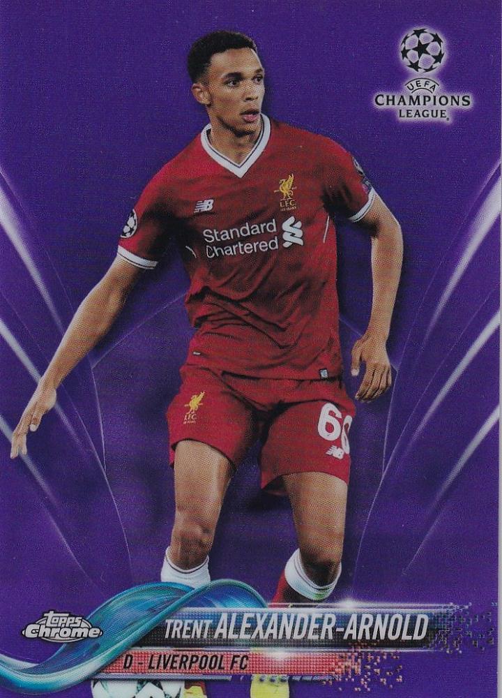 2017-18 Topps Chrome UEFA Champions League Liverpool FC Trent Alexander-Arnold Base Purple Parallel trading card